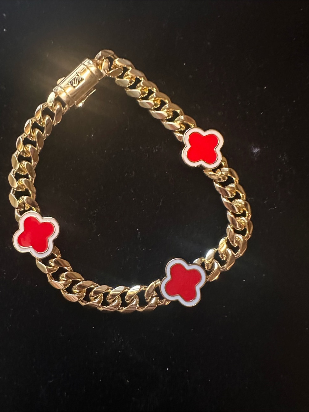 Gold Filled (Monaco Italy) bracelet with Red Clover Accents